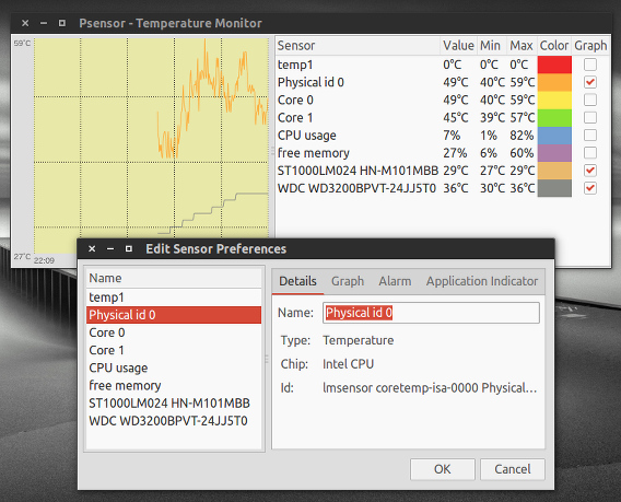 Psensor Ubuntu ハードウェアの温度 センサーの設定